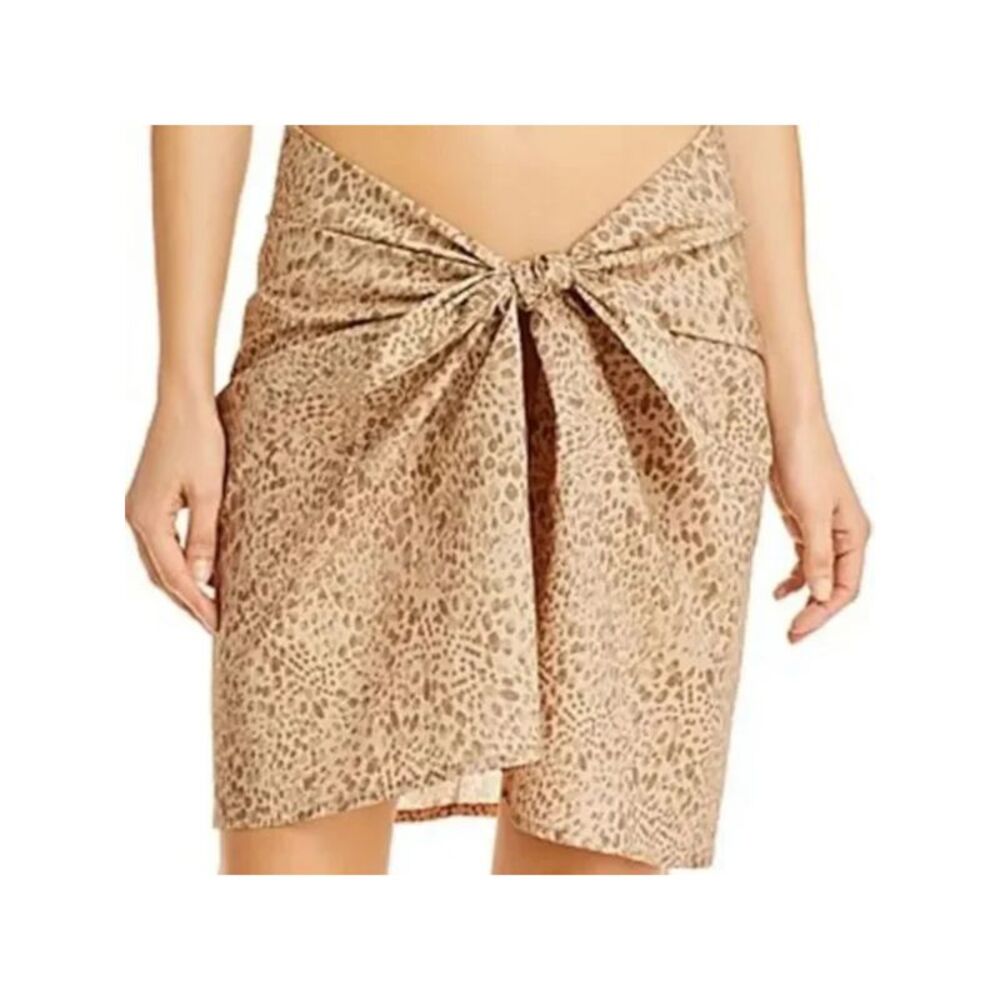 WAYF Women's Beige Animal Print Tie Pareo Swimsuit Cover Up ONE SIZE